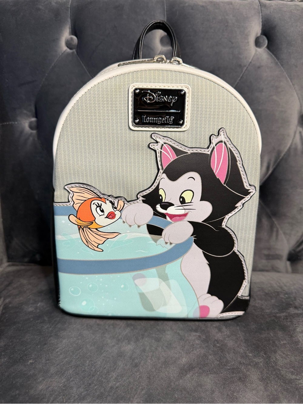 Disney Loungefly Figaro & Cleo Mini Backpack - Light Gray
